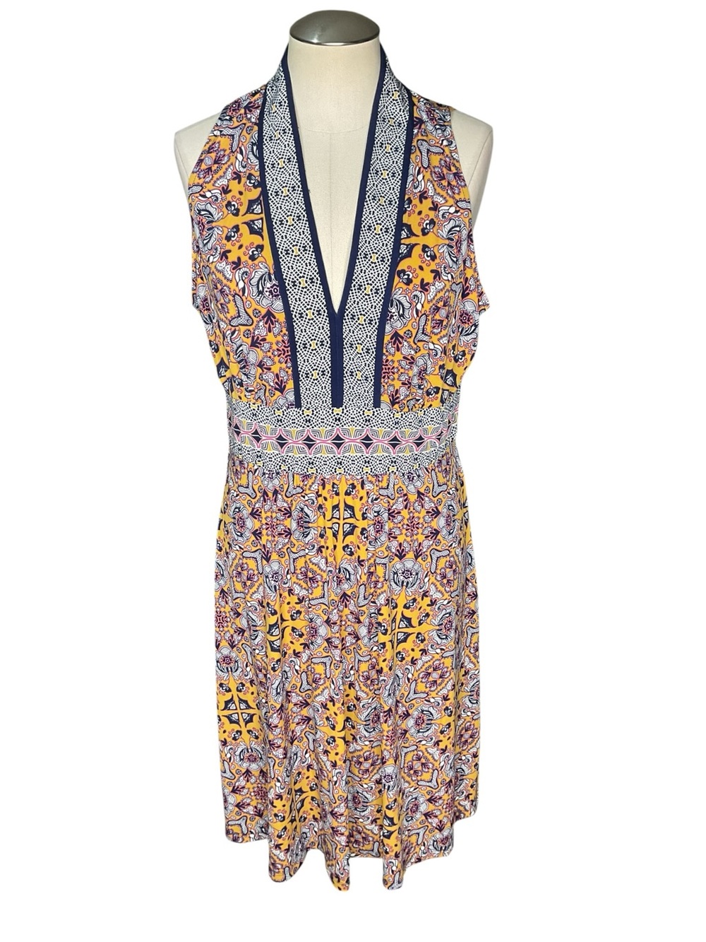 Wisp Yellow Boho Paisley Sleeveless Dress Size 12 Mixed Print